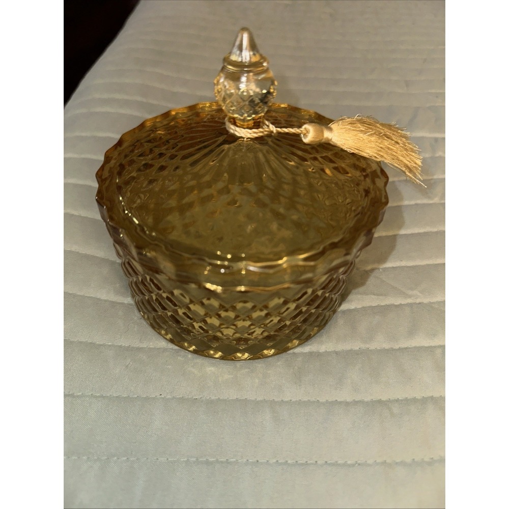Amber Glass Candy Dish w/ Lid, Indiana Glass Princess Pattern